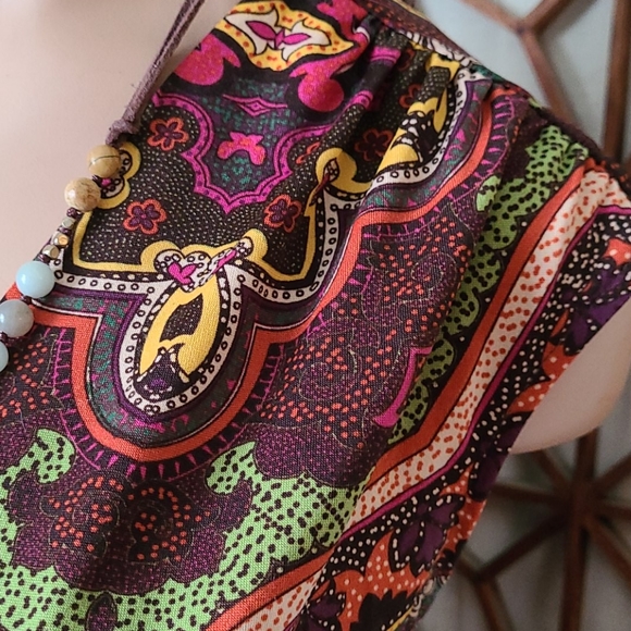 SALE BO HO PAISLEY MULTI S SLIP ON DRESS, TIE BACK - Picture 12 of 16